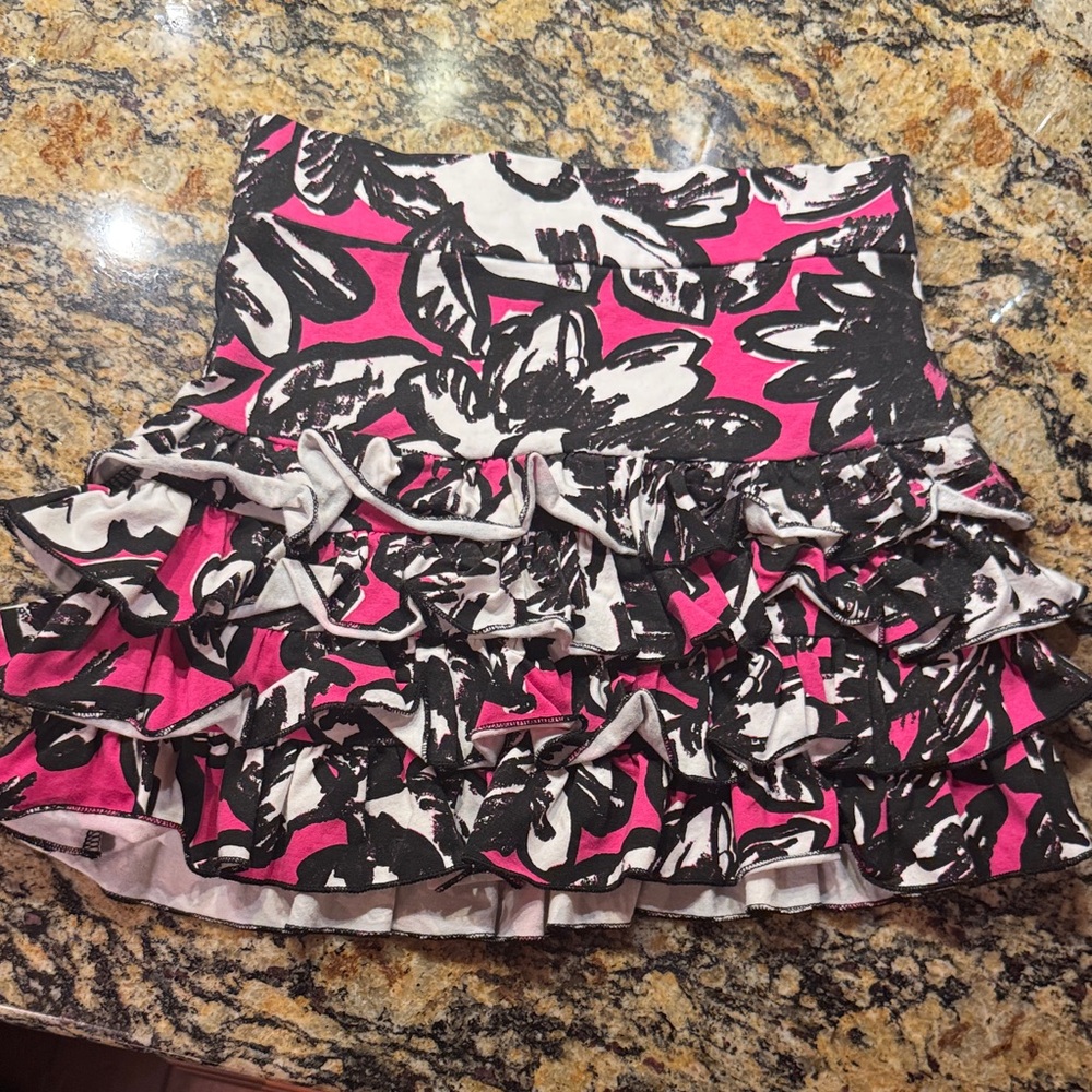 Betsey Johnson Pink and Black Floral Mini Skirt